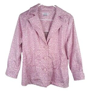 Joan Rivers Blazer Jacket Women Medium Pink Leopard Elastic Waist